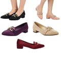 Ladies Stylish Low Heel Pumps | Satin Pointed Toe Shoes with Eye Buckle