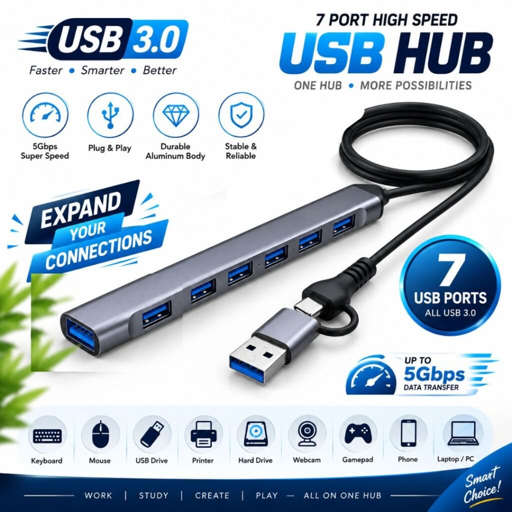 7-in-1 USB Hub with Type-C Adapter – view 1