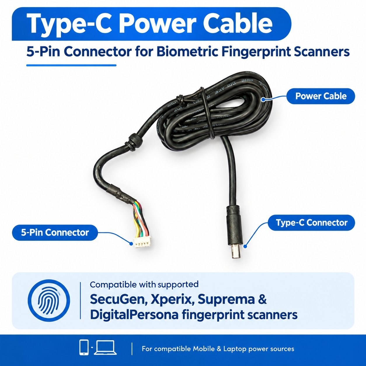 Type-C to 5-Pin Power Cable for Fingerprint Scanners – view 2